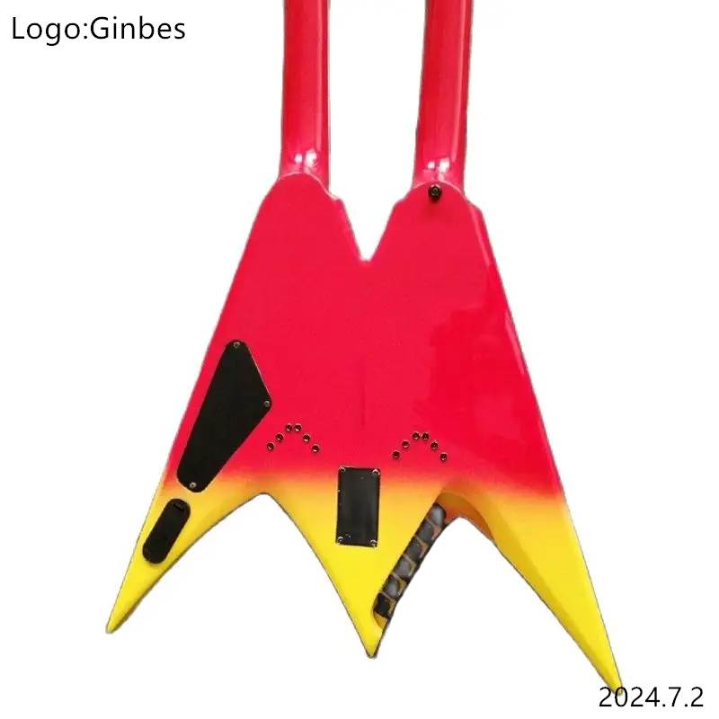 Red Gradual Change Double Neck 6-string+6-string Electric Guitar Black ...