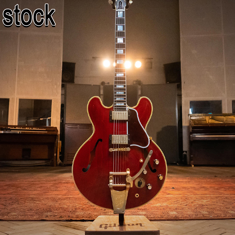 Electric guitar see thru wood grain red relic nitro paint hollow body ...