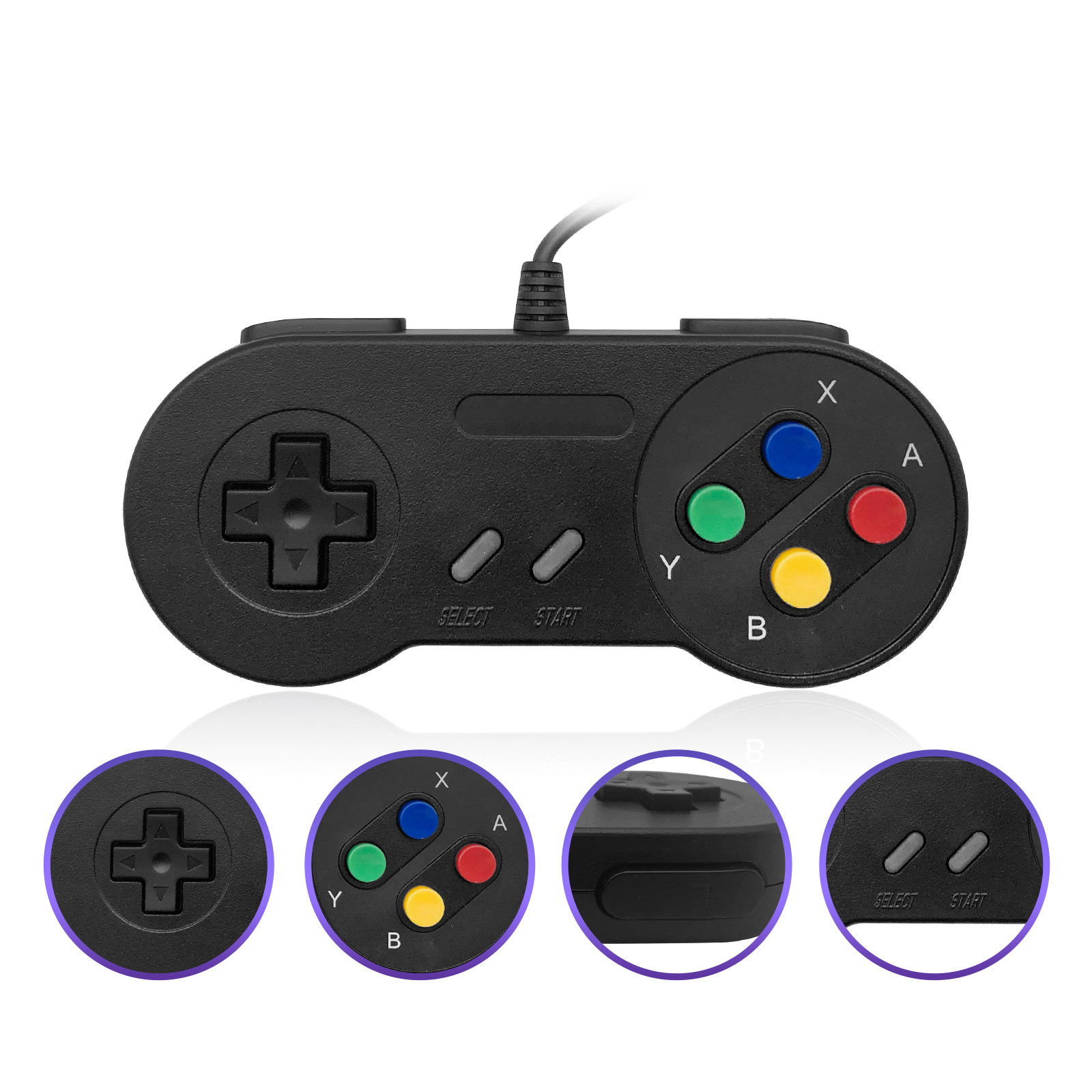 Usb Snes Controller Wired Controller for Switch, USB controller for PC Emulator Game, Mobile Controller for NES wired Joypad Game for Windows(Black)