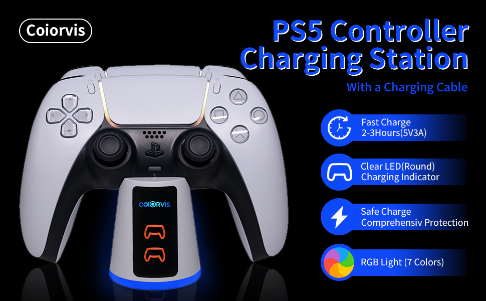 PS5 Controller Charger Station,PS5 Charging Station with Fast Charging Cord, Replacement for DualSense Controller PS5 Remote Control Charger Docking Station