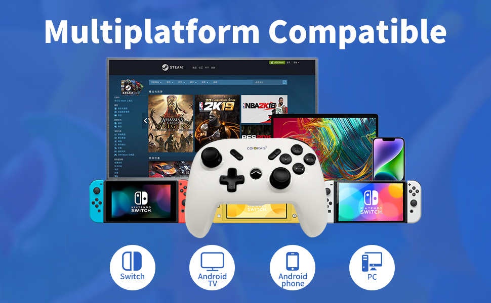 Coiorvis Wireless gaming controller is widely compatible with Switch/Switch Lite/Switch OLED/PC. You can enjoy most of the games on multiple platforms with a gamepad.