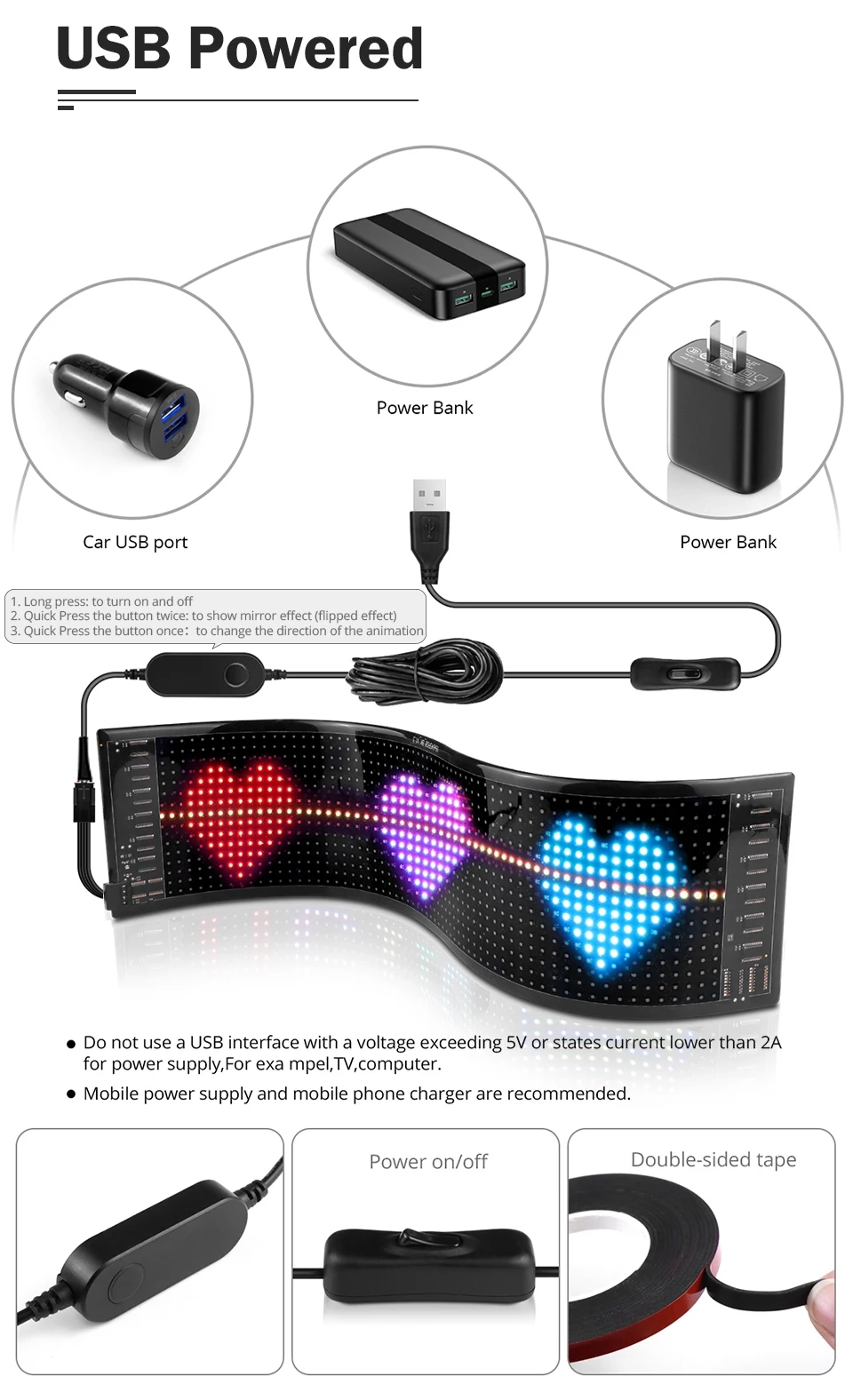 Scrolling Advertising LED Sign USB 5V Bluetooth App Control Logo Light ...