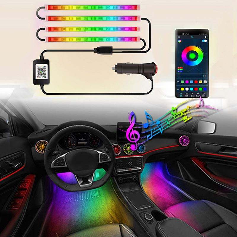 Streamer Colorful APP Car Interior Ambient Foot Lamp Music Control Neon Mood Light Backlight Auto Decorative Atmosphere Lights
