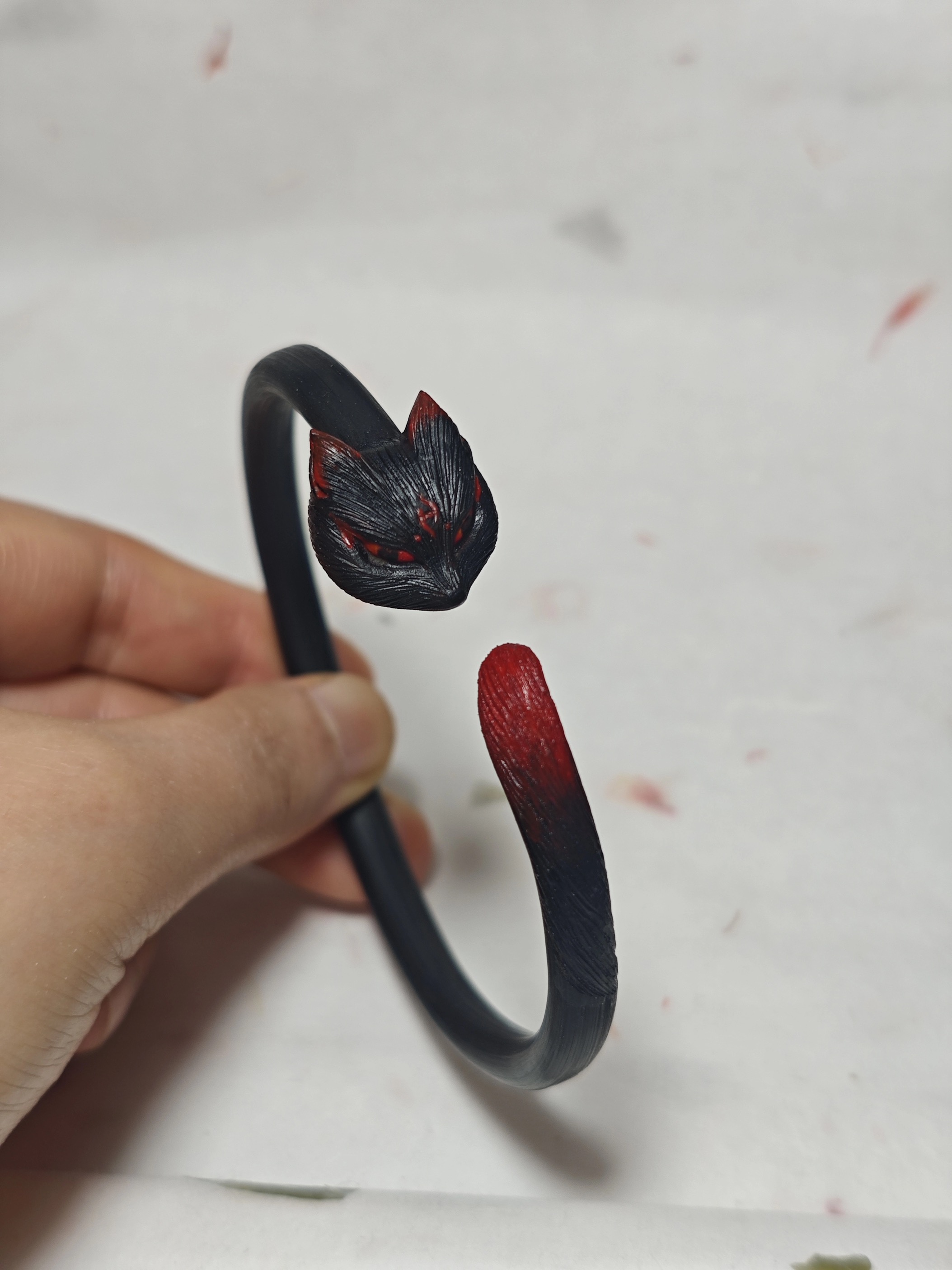 Woodcarving bracelet red fox black Fox