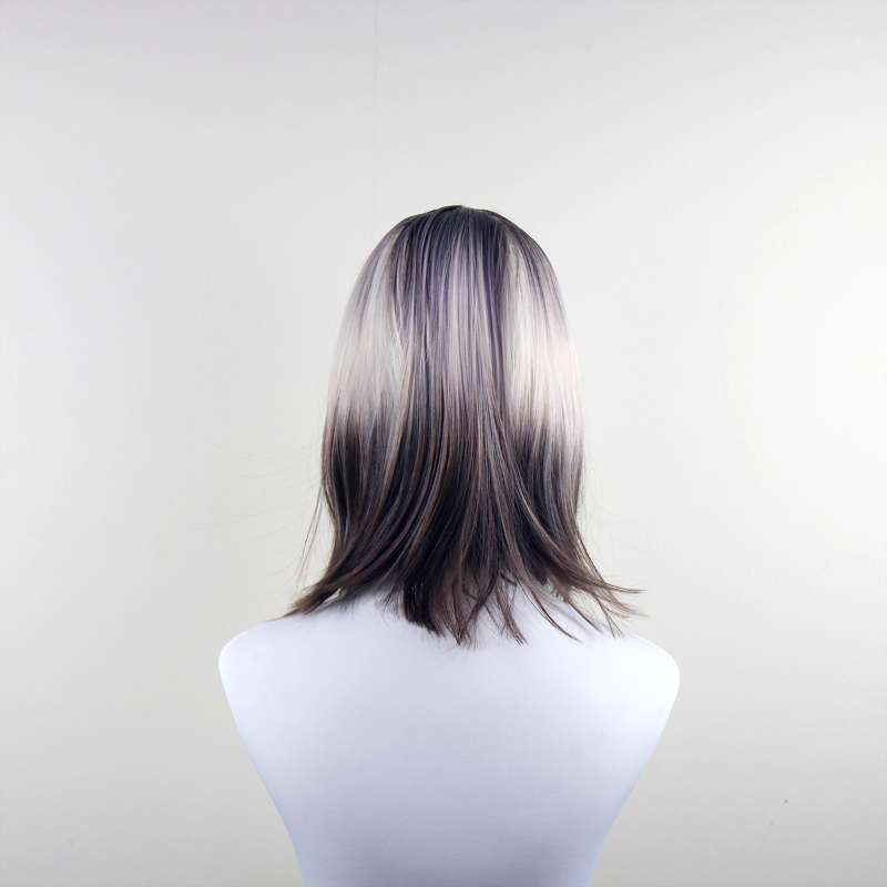 DALUSE WIG Brown Blonde Reverse Ombre 14-inch Bob Straight Bangs Wig
