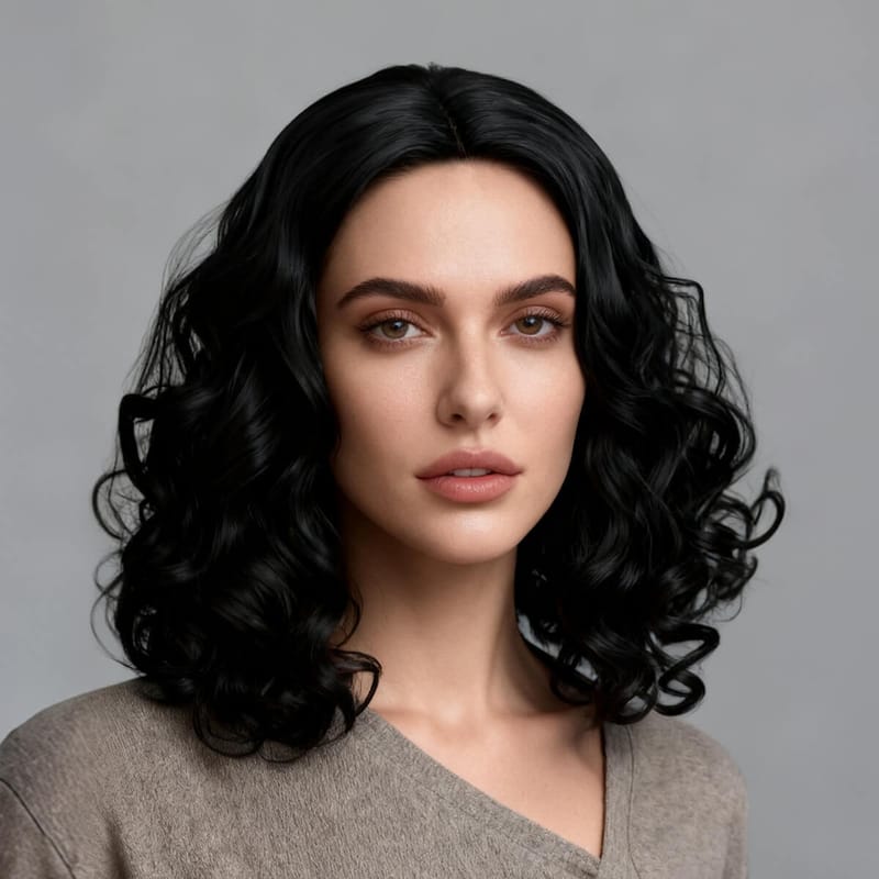 DALUSE WIG Black 12-inch Full Lace Front Shaggy Wavy Short Wig