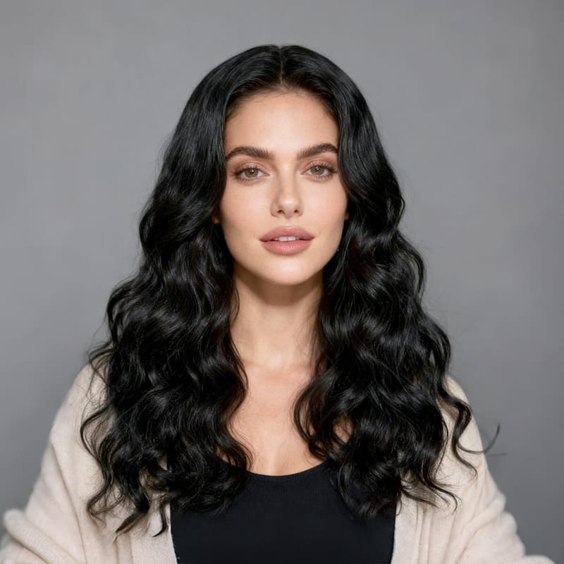 26-inch Transparent Lace Front Black Wavy Wig