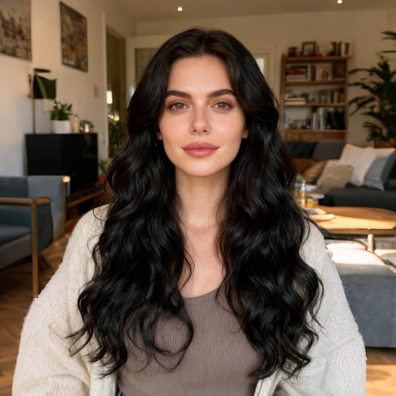 DALUSE WIG 26-inch Transparent Lace Front Black Wavy Wig