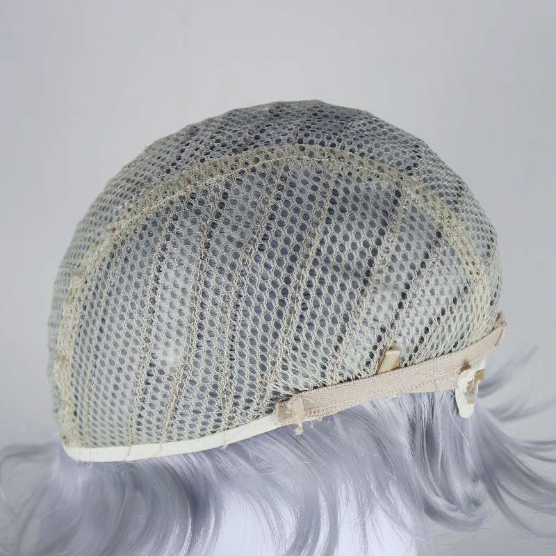 DALUSE WIG Silver Gray Short Straight Layered Bangs Wig 