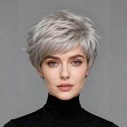 DALUSE WIG Silver Gray Short Straight Layered Bangs Wig 