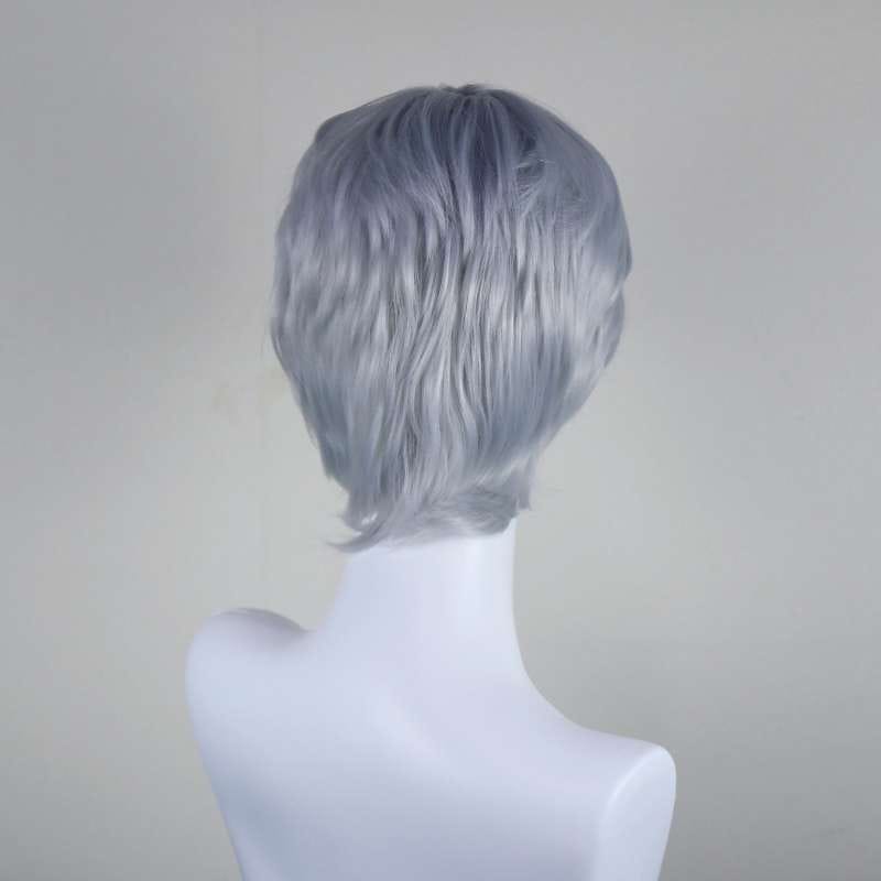 DALUSE WIG Silver Gray Short Straight Layered Bangs Wig 