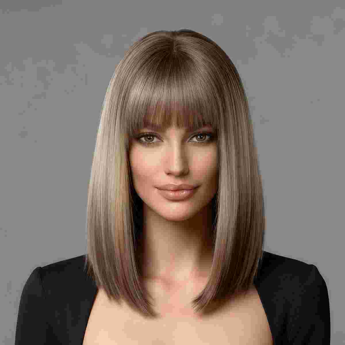 DALUSE WIG 14-inch Bob Straight Bangs Brown Blonde Reverse Ombre Wig
