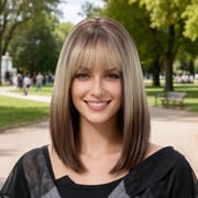 DALUSE WIG 14-inch Bob Straight Bangs Brown Blonde Reverse Ombre Wig