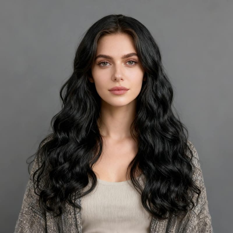 DALUSE WIG Black Wavy 26-inch Transparent Lace Front Wig