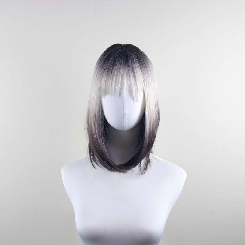 DALUSE WIG Brown Blonde Reverse Ombre 14-inch Bob Straight Bangs Wig