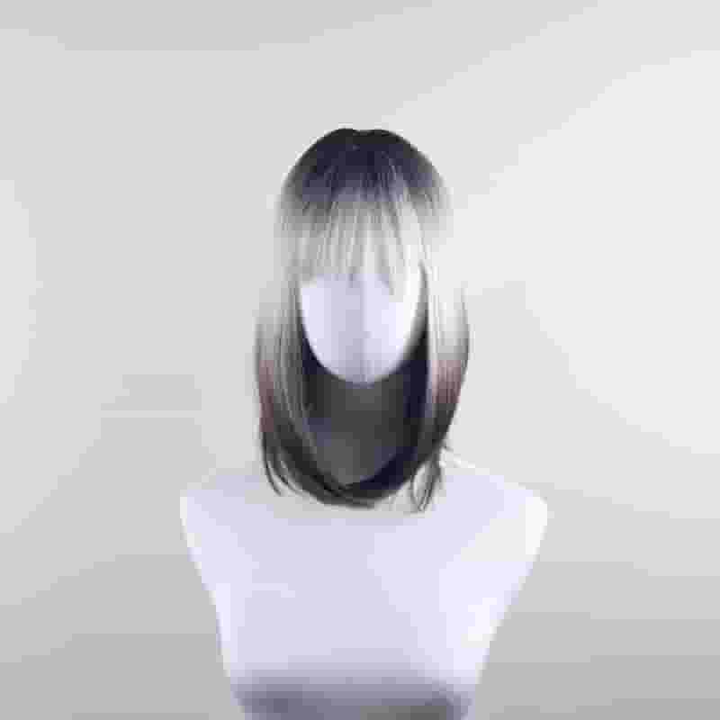 DALUSE WIG 14-inch Bob Straight Bangs Brown Blonde Reverse Ombre Wig