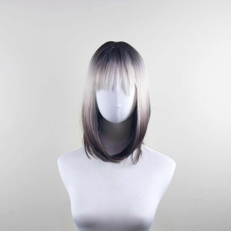 DALUSE WIG Brown Blonde Reverse Ombre 14-inch Bob Straight Bangs Wig