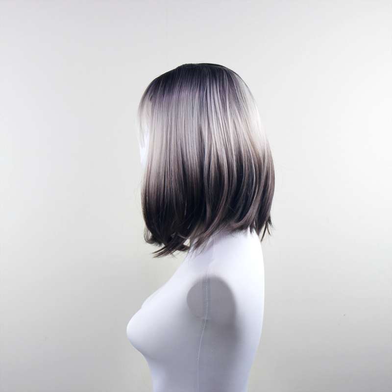 DALUSE WIG Brown Blonde Reverse Ombre 14-inch Bob Straight Bangs Wig