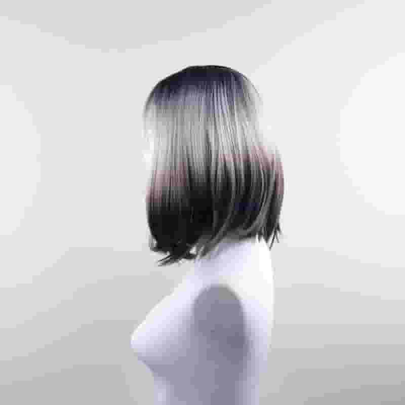 DALUSE WIG 14-inch Bob Straight Bangs Brown Blonde Reverse Ombre Wig