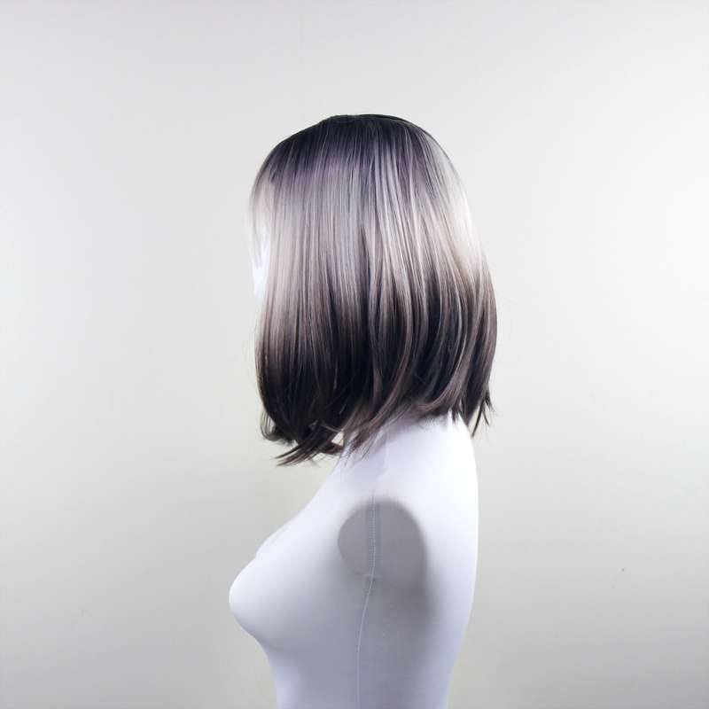 DALUSE WIG Brown Blonde Reverse Ombre 14-inch Bob Straight Bangs Wig