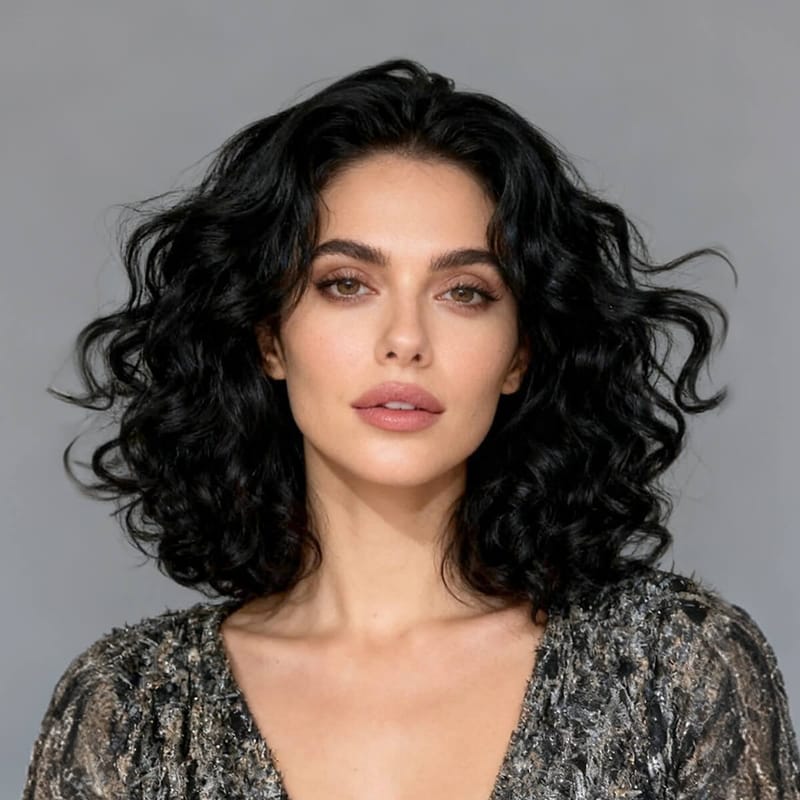 12-inch Full Lace Front Black Shaggy Wavy Short Wig