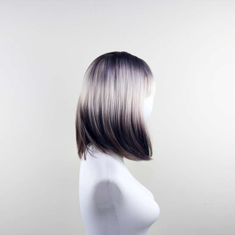 DALUSE WIG Brown Blonde Reverse Ombre 14-inch Bob Straight Bangs Wig