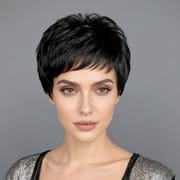 DALUSE WIG Pixie Short Black Layered with Bangs Wig
