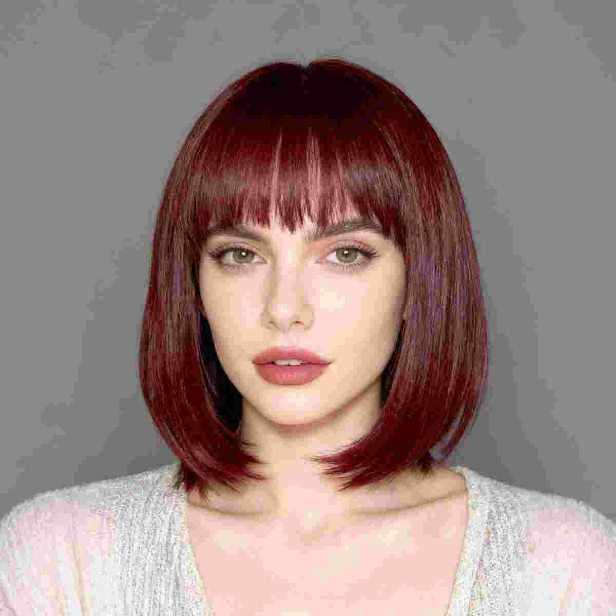 DALUSE WIG Burgundy 10-inch Bob Wig with Bangs