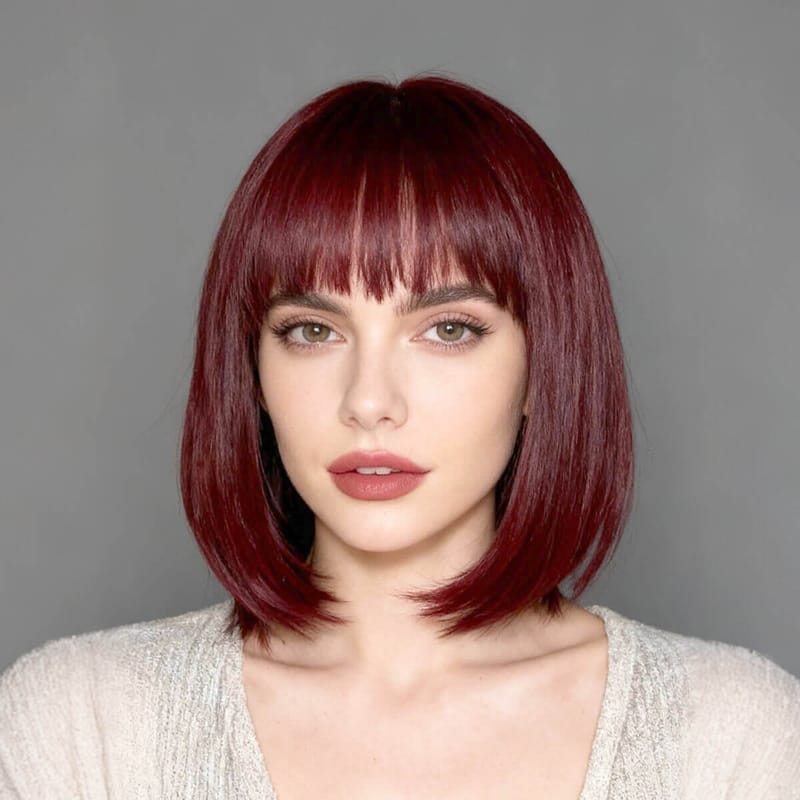 DALUSE WIG Burgundy 10-inch Bob Wig with Bangs