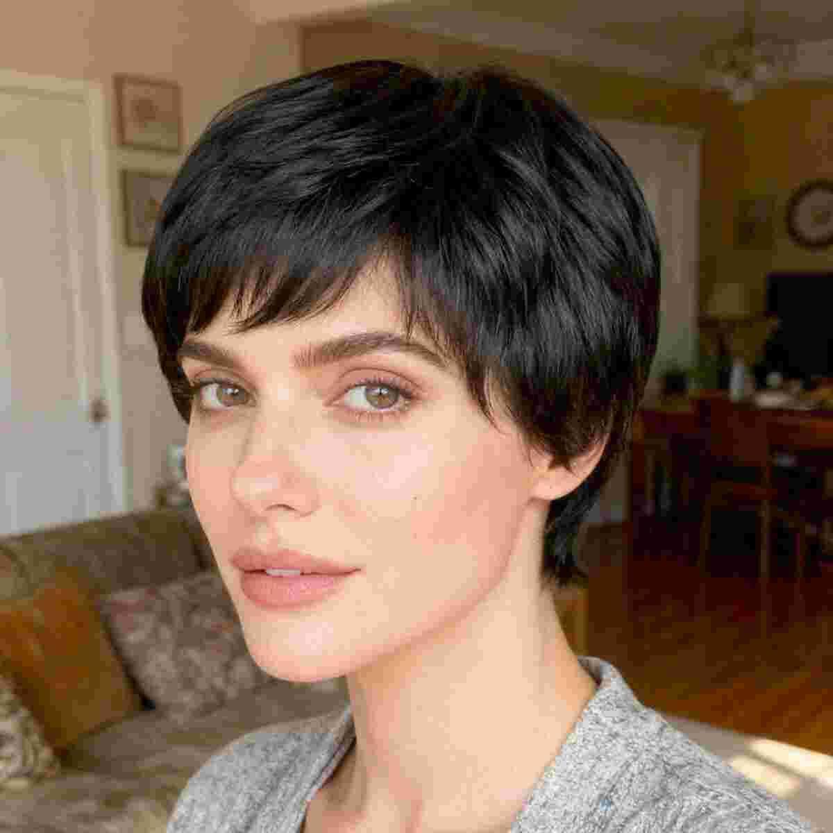 DALUSE WIG Pixie Short Black Layered with Bangs Wig