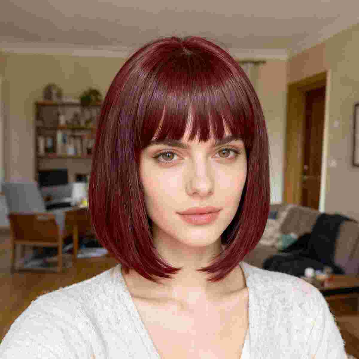 DALUSE WIG Burgundy 10-inch Bob Wig with Bangs