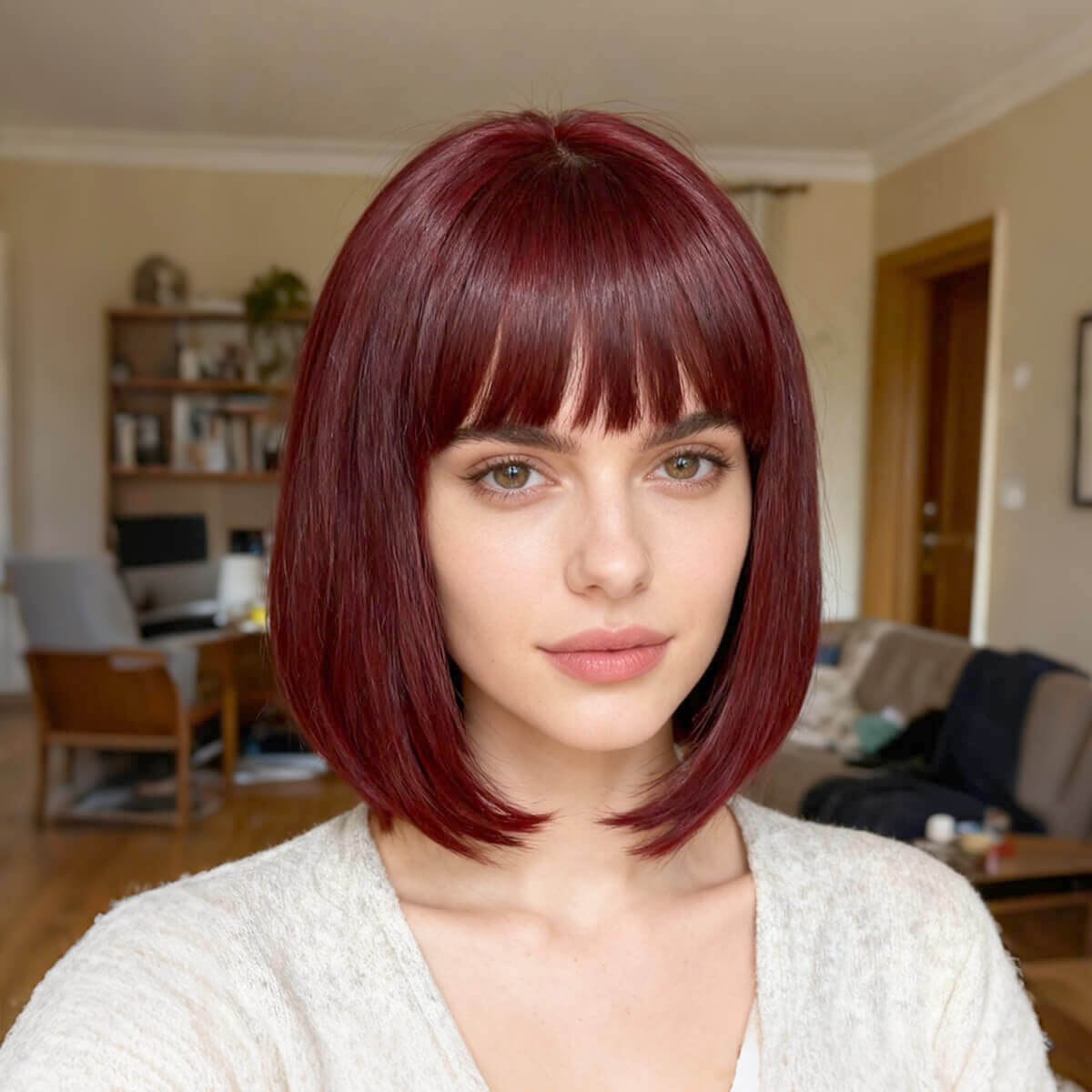 DALUSE WIG Burgundy 10-inch Bob Wig with Bangs