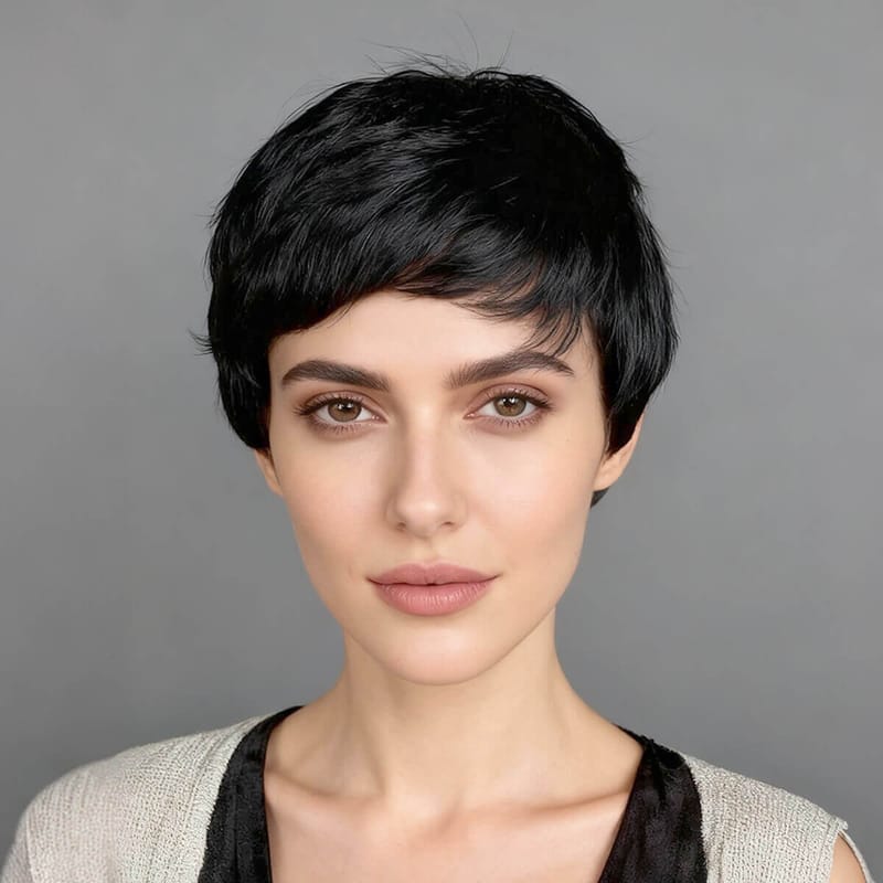 Black Layered Short Pixie Wig with Bangs