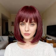 DALUSE WIG 10-inch Burgundy Bob with Bangs Wig