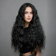 Daluse WIG 26-Inch Long Black Curly Rose Mesh Wig