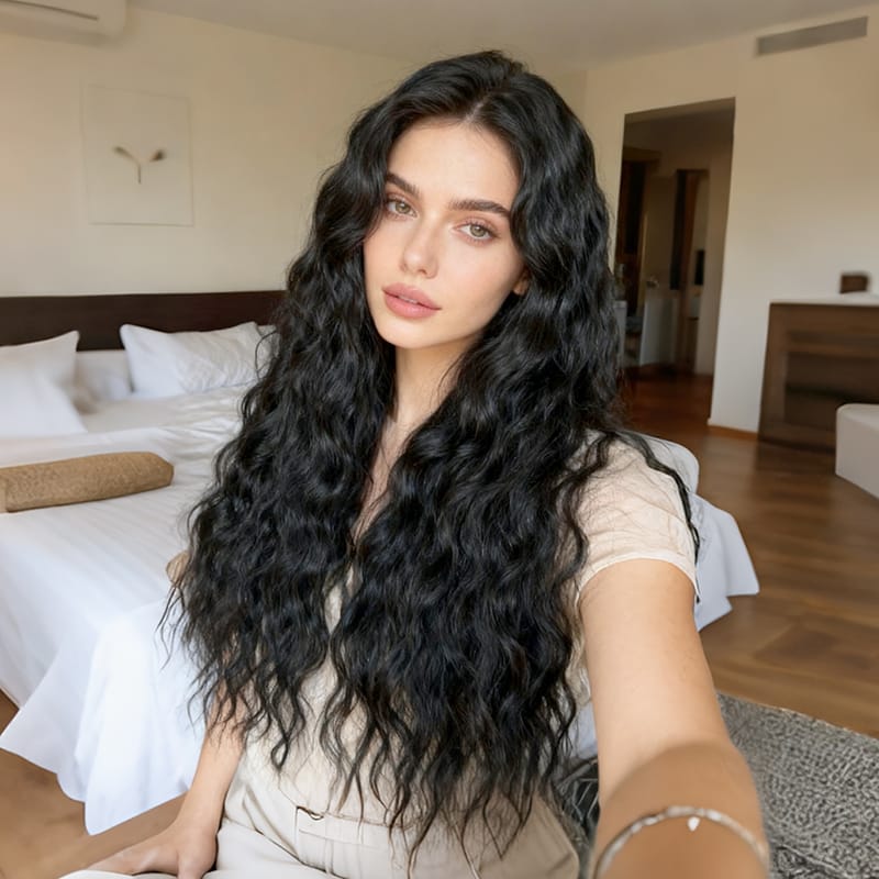 Daluse WIG 26-Inch Long Black Curly Rose Mesh Wig