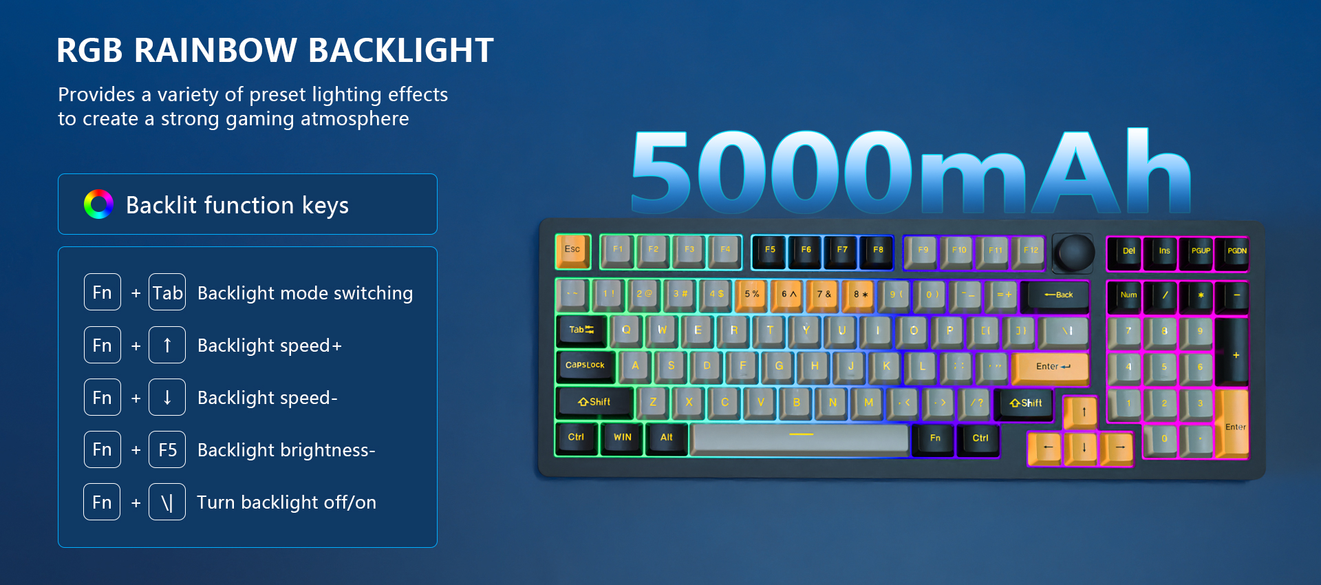 5000mAh Beast 98-Key RGB Wireless Mechanical Keyboard with Hot-Swap ...