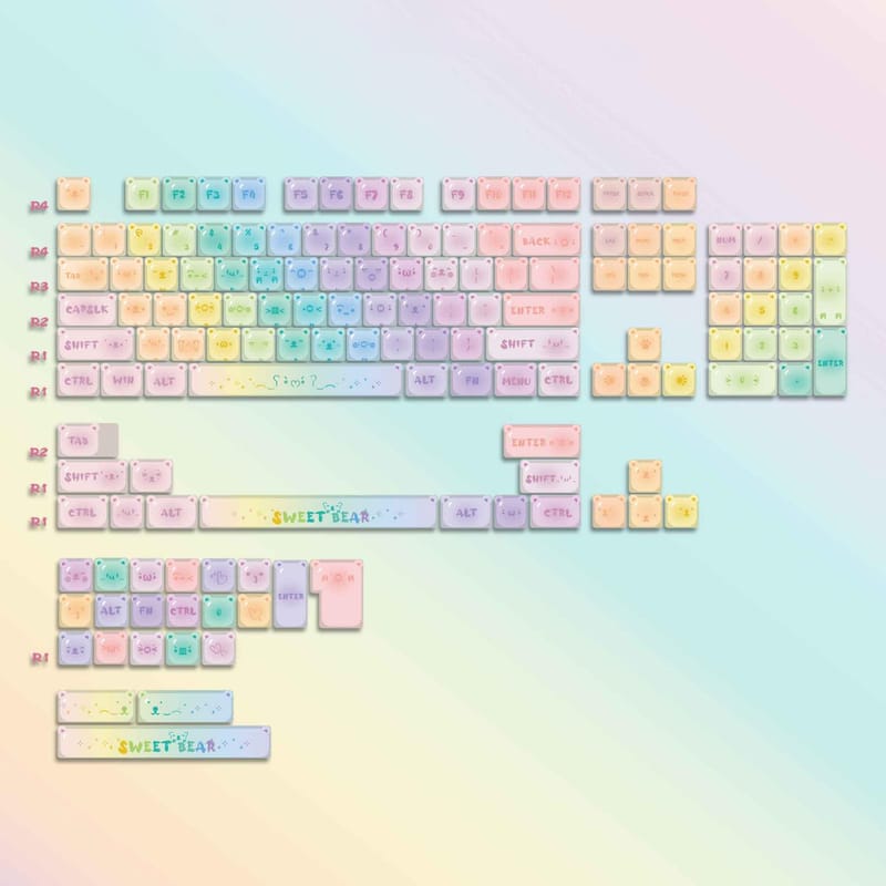 Full Keyboard Keycaps – 142 Keys, Shine-through ABS, Top Print – for Gaming & Office