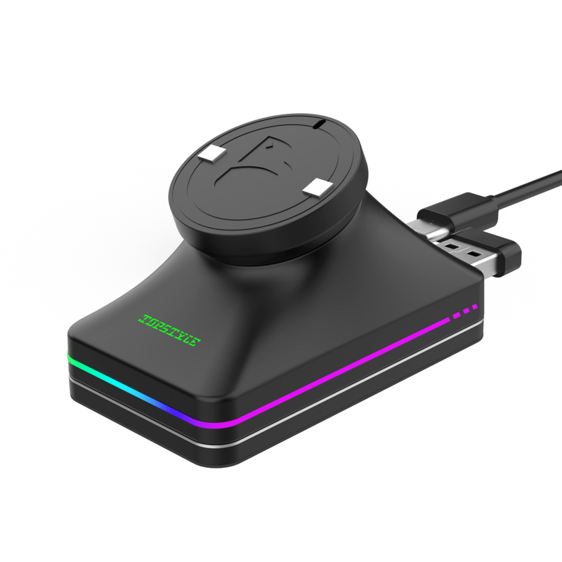 RGB Magnetic Mouse Charging Dock Aluminum Weighted Charger for Logitech Wireless Mouse with USB 2.0 Hub
