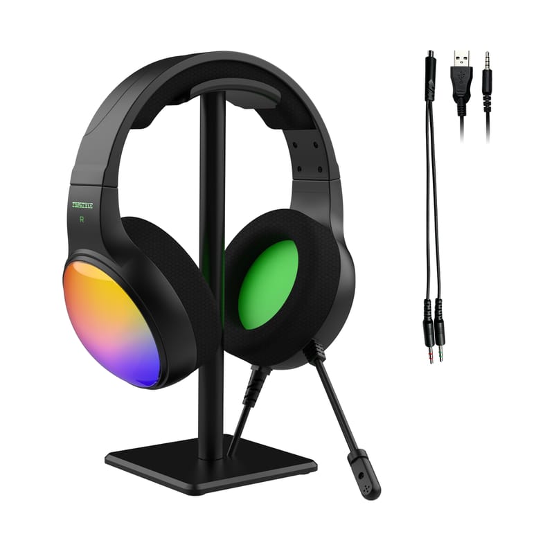 RGB Wired Gaming Headset Bundle Metal Headset Stand 50mm Drivers