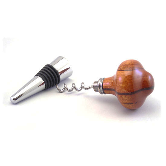 Chrome bottle stopper with corkscrew