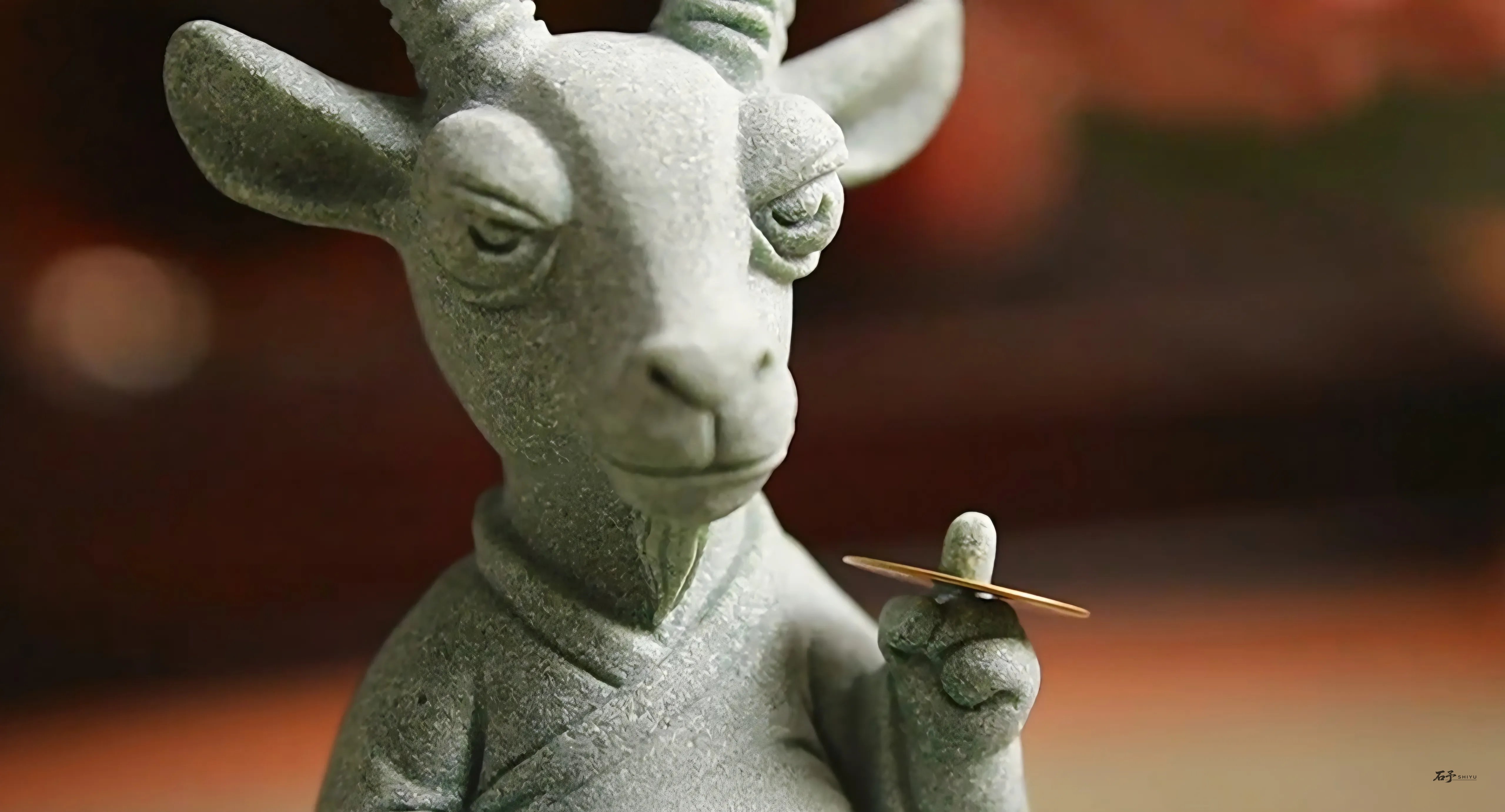 Master Goat tea pet – hand carved Blue Sandstone Chinese zodiac Goat (羊) feng shui lucky figurine