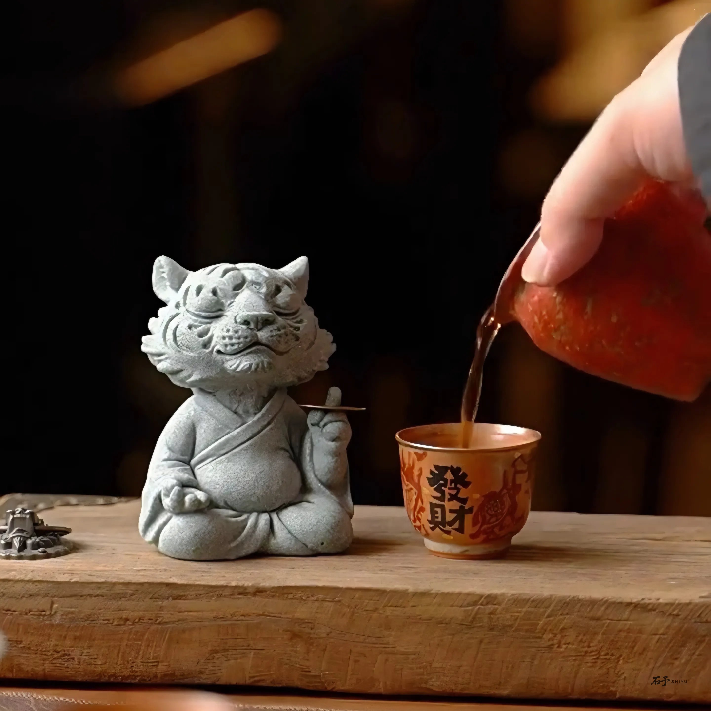Master Tiger tea pet – hand carved natural bluestone Chinese zodiac Tiger (虎) feng shui protection guardian figurine