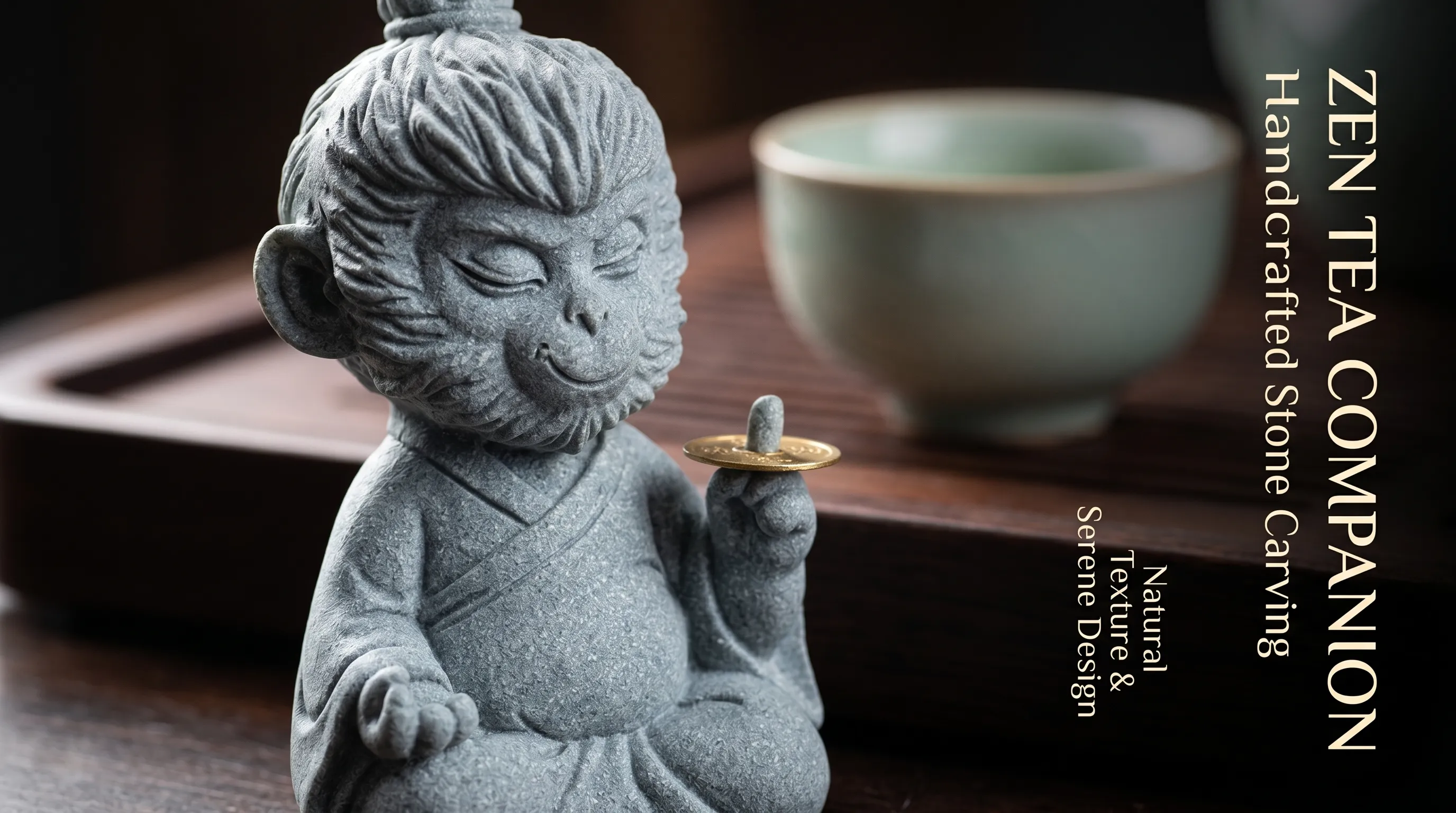Tea being poured over a stone tea pet on a tea tray, capturing a real ...