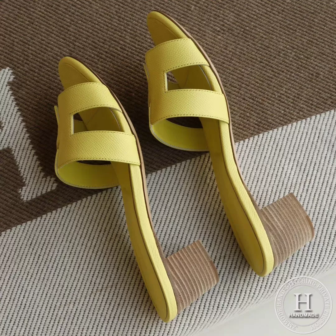H Medium heel 4.5cm Ladies Slippers Epsom Lemon Yellow size 34-42 H Medium heel 4.5cm Ladies Slippers Epsom Lemon Yellow size 34-42
