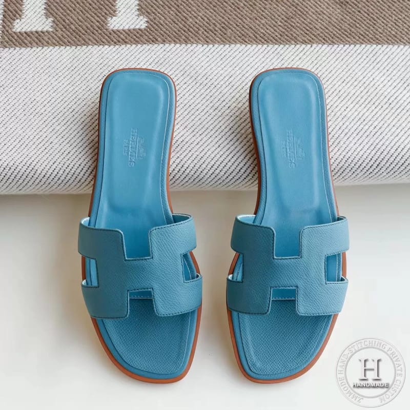 H Flat Slippers Epsom Jean Blue Size 34-42