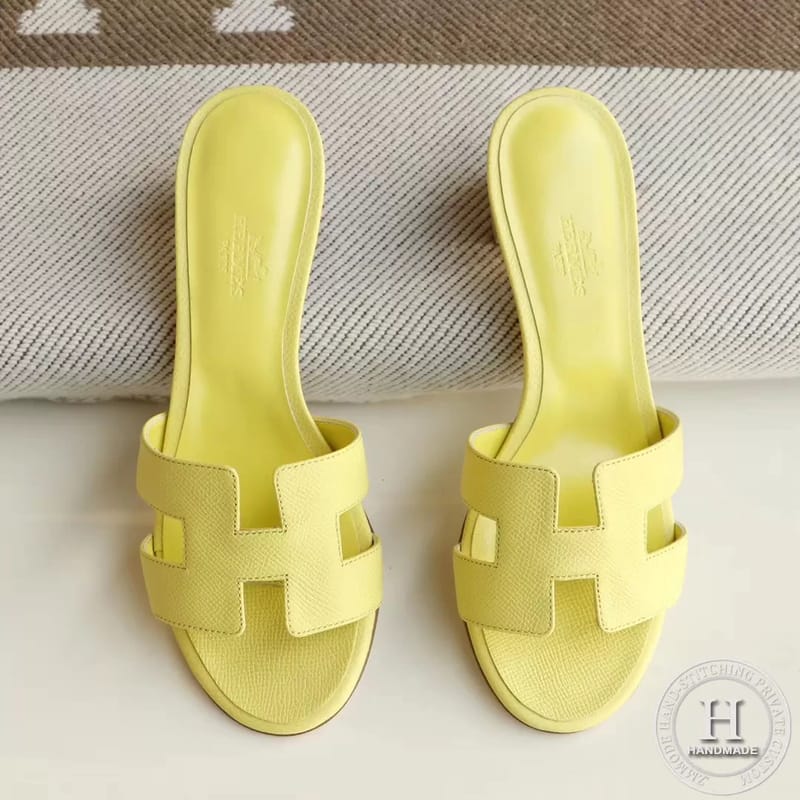 H Medium Heel 4.5cm Ladies Slippers Epsom Lemon Yellow Size 34-42
