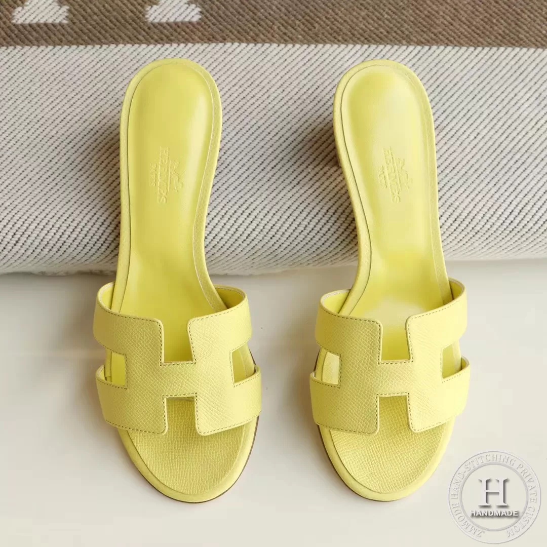 H Medium heel 4.5cm Ladies Slippers Epsom Lemon Yellow size 34-42