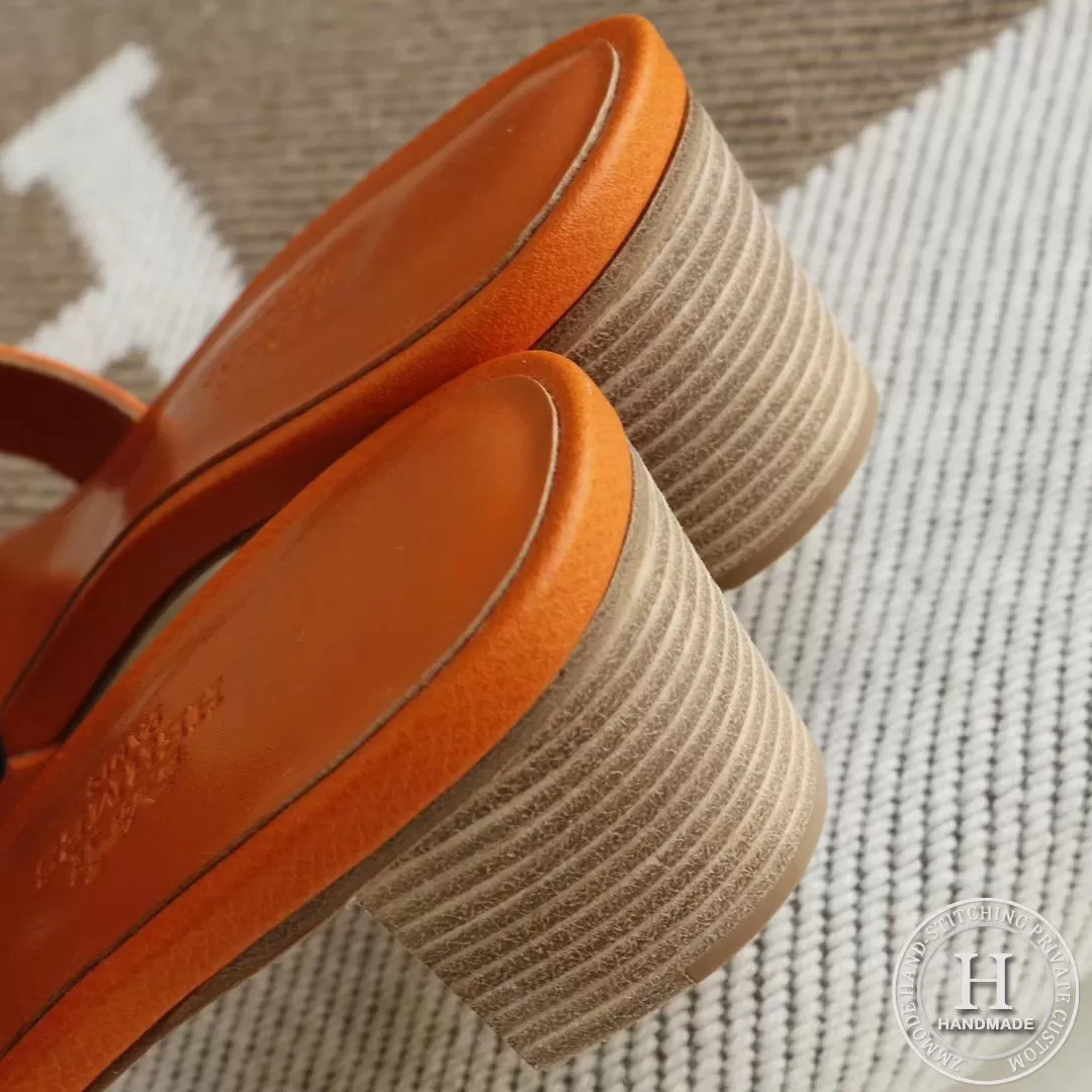 H Medium heel 4.5cm Ladies Slippers Epsom Classic Orange size 34-42 H Medium heel 4.5cm Ladies Slippers Epsom Classic Orange size 34-42