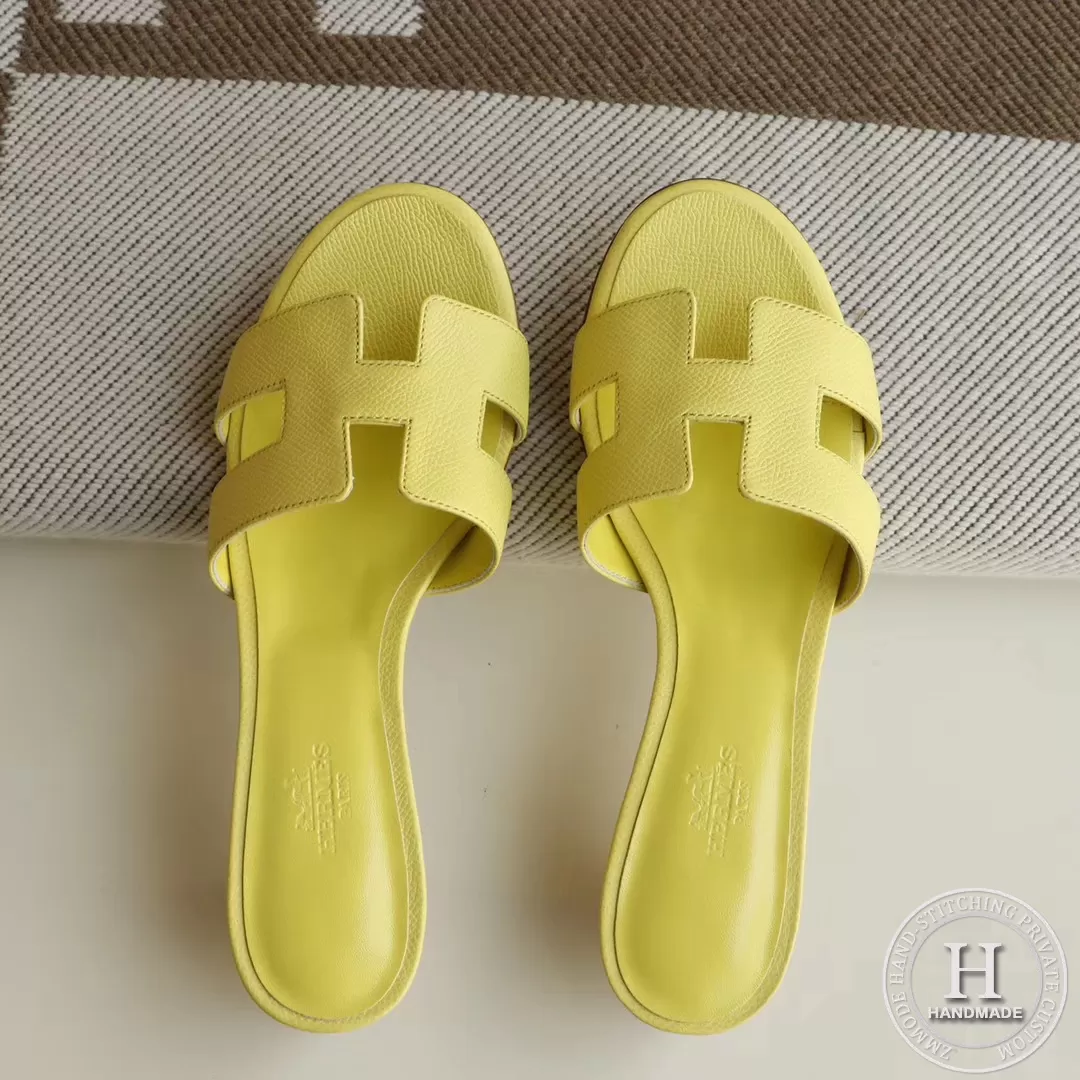 H Medium heel 4.5cm Ladies Slippers Epsom Lemon Yellow size 34-42 H Medium heel 4.5cm Ladies Slippers Epsom Lemon Yellow size 34-42